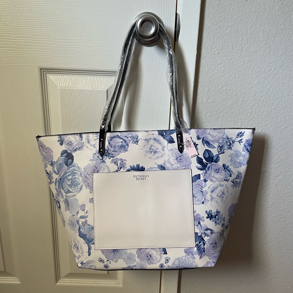 Victoria’s Secret White Blue Purple Rose Tote